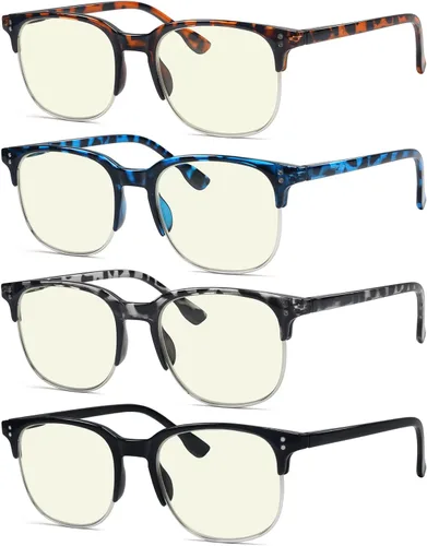 Eyekepper Paquete de 4 lentes de lectura con bloqueo de luz azul para mujeres y hombres, lectores de semi-borde +0.0