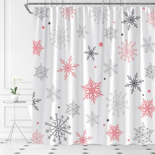 Miniatura 7 de AMFD Cortina de ducha de copo de nieve de Navidad, juego de cortina de baño de tela Holidy con ganchos (36 pulgadas de ancho x 70 pulgadas de alto)