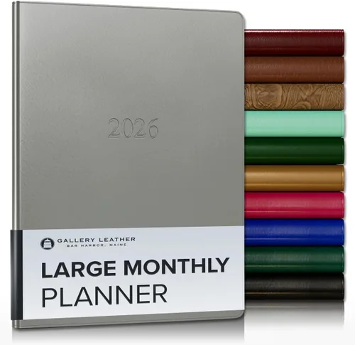 Miniatura 112 de Gallery Leather Agenda Mensual Grande 2025-2026, Elegantemente Encuadernada Planificador de Calendario y Cuaderno con Elegantes Bordes Dorados, 18