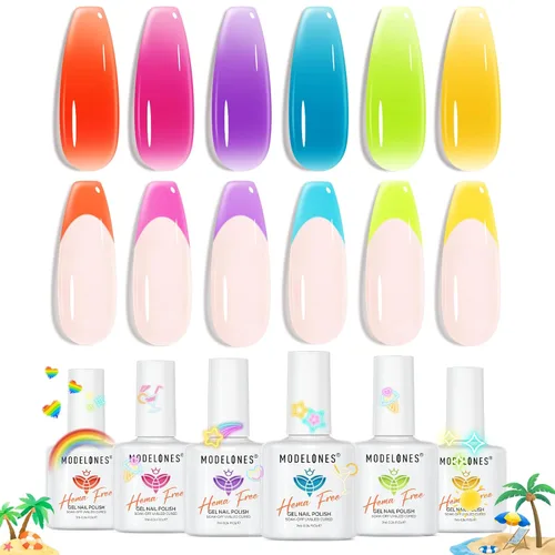 Miniatura 24 de modelones Juego de esmaltes de uñas de gel con purpurina, sin hema, 6 colores, Chameleon Aurora Shimmer Glitter Kit de esmalte de gel azul, verde