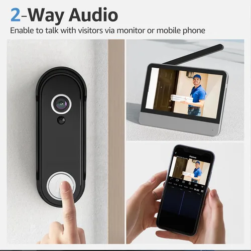 Miniatura 4 de Sistema de timbre de video inteligente inalámbrico, pantalla táctil de 7 pulgadas, cámara de timbre de video 1080P con detección de movimiento, Negro