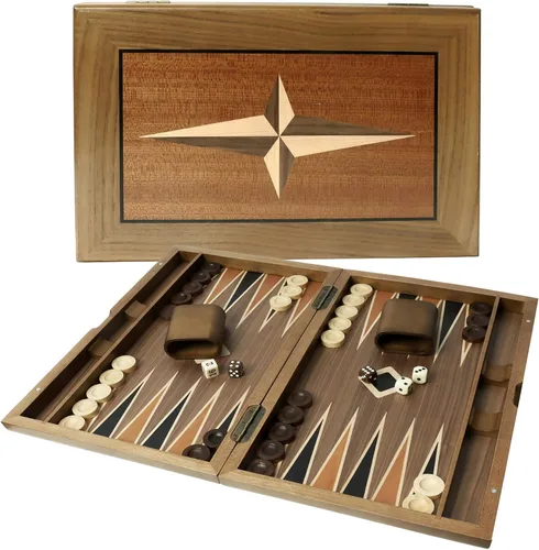 Miniatura 13 de GSE Games & Sports Expert Set de Juego de Mesa de Backgammon Plegable de Madera Magnética Premium con Incrustaciones, Juego de Mesa Portátil