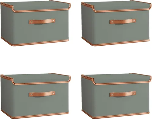 Miniatura 12 de Tuza Paquete de 2 contenedores de almacenamiento con tapas, contenedor organizador plegable de armario, caja organizadora de tela con asas, cajas