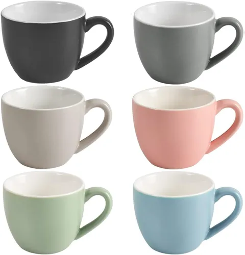 homEdge Mini taza de café de porcelana, 3 onzas / 90 ml, pequeñas tazas de café demitasse para expreso, té - Juego de 6, multicolor