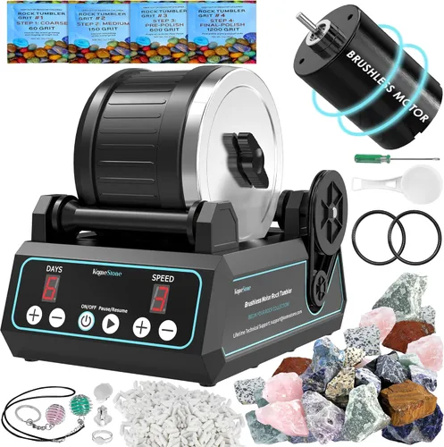 KomeStone K1 Pro - Vaso de roca sin escobillas – Pulidor de rocas giratorio silencioso de 2.5 libras para aficionados y coleccionistas con motor de