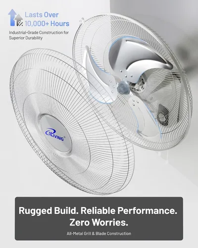 Miniatura 6 de iLiving Ventilador oscilante de montaje en pared con inclinación ajustable, 18 pulgadas, 3 velocidades, rejilla y hoja de metal, oscilación de 90