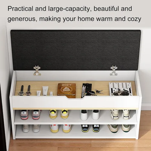 Miniatura 6 de Banco de zapatos, banco con almacenamiento de zapatos, banco de entrada superior con cojín extraíble, zapatero de madera con cajón de almacenamiento