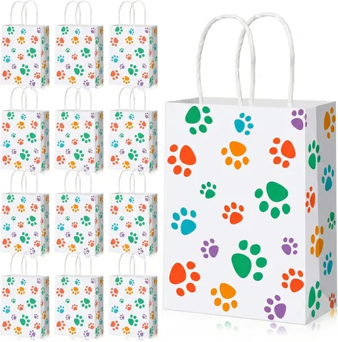 Miniatura 21 de Blulu 20 piezas bolsas de regalo con forma de pata de cachorro con asas de papel trenzado, bolsas de papel para regalo de golosinas para mascotas
