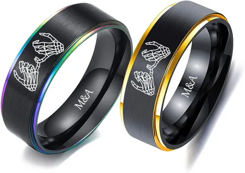 Juego de anillos a juego personalizados para parejas para él y ella, anillos de promesa para parejas, anillos de boda de acero inoxidable negro,