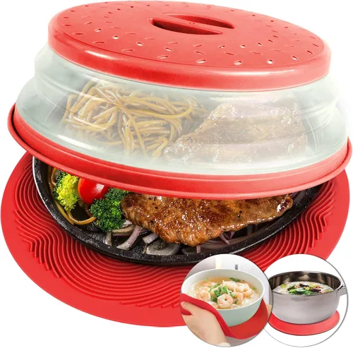 Miniatura 8 de Aidacom - Funda para salpicaduras de microondas 2 en 1, para alimentos y silicona para microondas, tapete como soporte para tazones, salvamanteles
