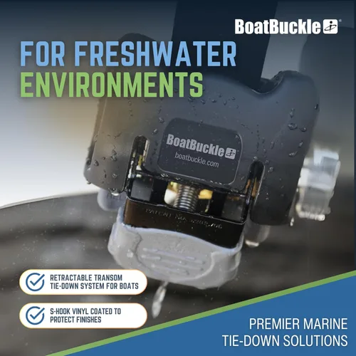 Miniatura 6 de BoatBuckle G2 Correas de amarre para popa de barco a remolque 2x43 pulgadas, 1134 kg de resistencia a la rotura, correas de trinquete retráctiles