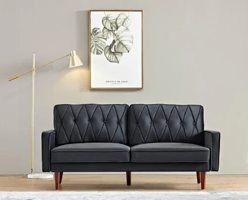 Miniatura 13 de Container Furniture Direct Sofás de terciopelo copetudo de estilo moderno para sala de estar con tapicería de tela suave y marco de madera maciza