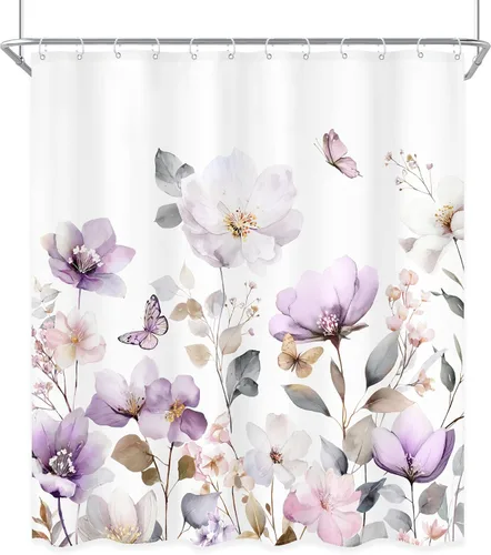 Miniatura 7 de Cortina de ducha floral púrpura de 60 pulgadas de ancho x 72 pulgadas de largo, flor de lavanda, rústico, elegante, pastel, botánico, acuarela