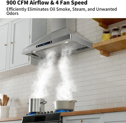 Miniatura 3 de IKTCH Campana extractora montada en la pared de 30 pulgadas, 900 CFM con canalizado/sin conductos, campana extractora de acero inoxidable