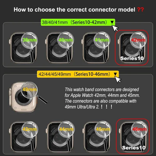 Miniatura 3 de Conectores de Correa Hapysen para Apple Watch, Adaptador de Correa de Reemplazo, Enlace de Reemplazo para iWatch Ultra (49mm) Serie 10 (46 42mm) 9 8