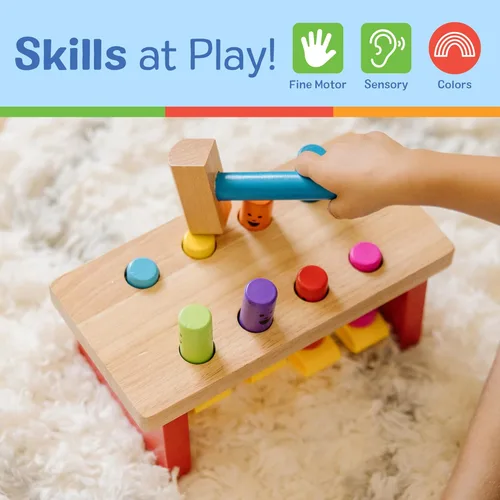Miniatura 10 de Melissa & Doug, juguete de taller de madera con maza, Banca golpeada, Multicolor