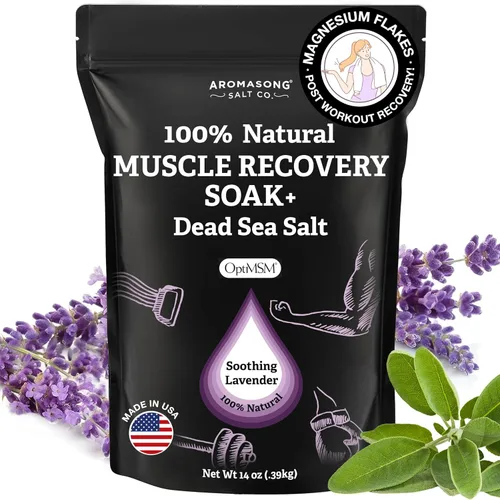 Aromasong Baño de recuperación muscular con sal del mar muerto, OptiMSM, copos de magnesio y aceites esenciales para dolor después del