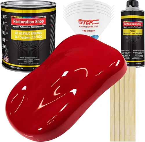 Miniatura 14 de Restoration Shop - Pintura de esmalte acrílico Monza Red para autos - Kit completo de pintura de galón - Recubrimiento profesional de alta Rojo