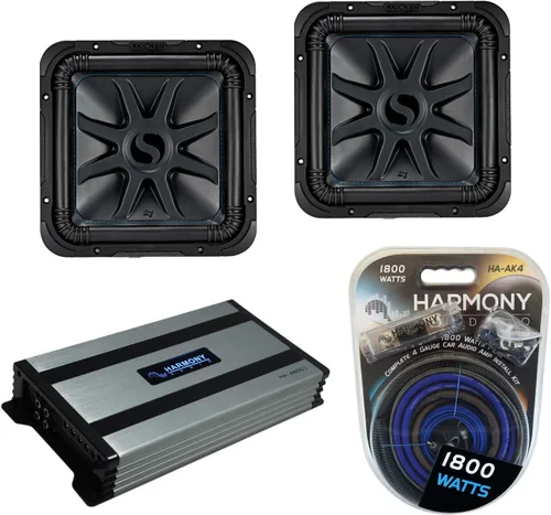 Harmony Audio Kicker (2) L7S12 - Paquete de audio para coche Solo-Baric 12 Subwoofer cuadrado L7 Sub 44L7S122 con kit de amplificador y amplificador
