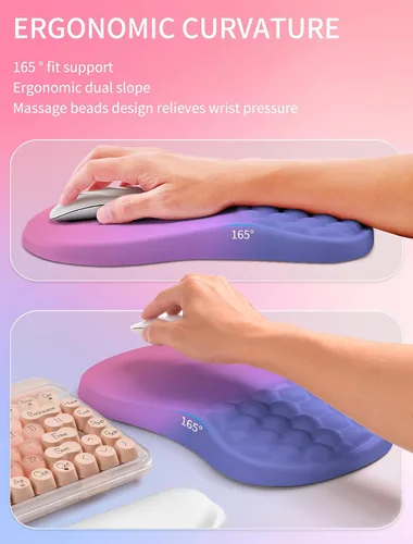 Miniatura 3 de Hokafenle Combinación 2 en 1, reposamuñecas para teclado ondulado y alfombrilla ergonómica para mouse con curvatura, soporte de muñeca para aliviar