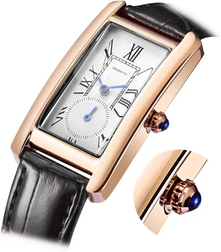 Miniatura 7 de carlien Reloj de cuarzo para mujer, elegante reloj de vestir rectangular con correa de cuero y corona de zafiro