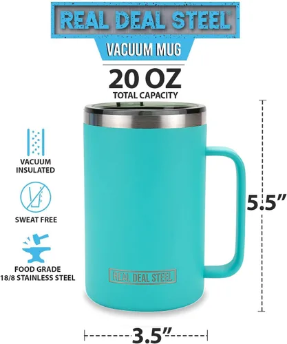 Miniatura 2 de Taza aislada con asa y tapa, taza de café al vacío de acero inoxidable, juego de 2, 20 onzas, taza grande de doble pared para café o té, taza