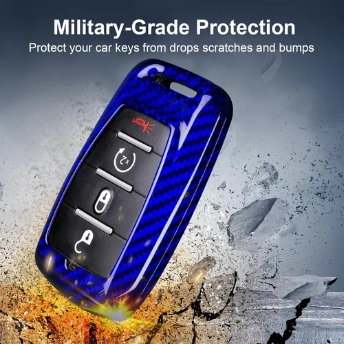 Miniatura 7 de Protector de llavero de fibra de carbono real para Dodge Ram 1500 2500 3500 accesorios, funda para llavero con llavero 2019-2025, azul