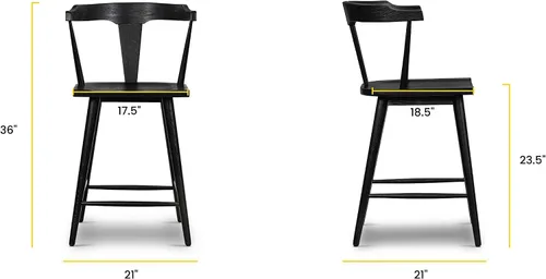 Miniatura 3 de Poly & BARK Enzo Taburete de mostrador – Moderno taburete de bar tapizado con respaldo curvo, asiento acolchado, tapicería premium, patas de madera
