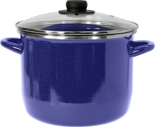EKCO EOS - Olla moteada de acero aleado de 8 cuartos con tapa de vidrio, apta para lavavajillas y horno, hasta 350 °F, utensilios de cocina de Azul
