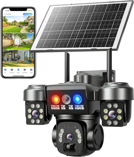 Miniatura 13 de KEPEAK Solar Security Camera Outdoor Wireless, Triple Lens PTZ Camera, 360° Pan Tilt, Color Night Vision, PIR Motion Detection, Two-Way Audio