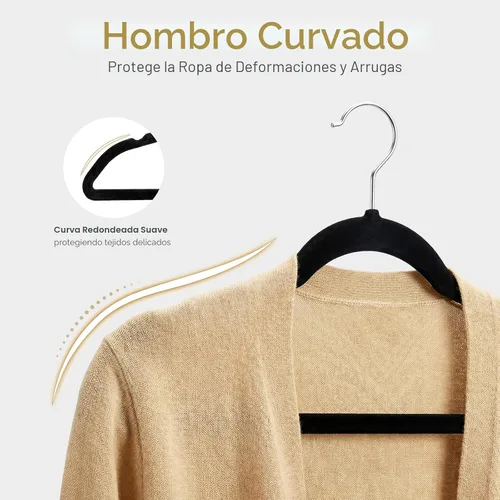 Miniatura 6 de HOUSE DAY - Perchas de terciopelo negro de 60 unidades, antideslizantes, resistentes, para abrigos, perchas premium delgadas que ahorran espacio