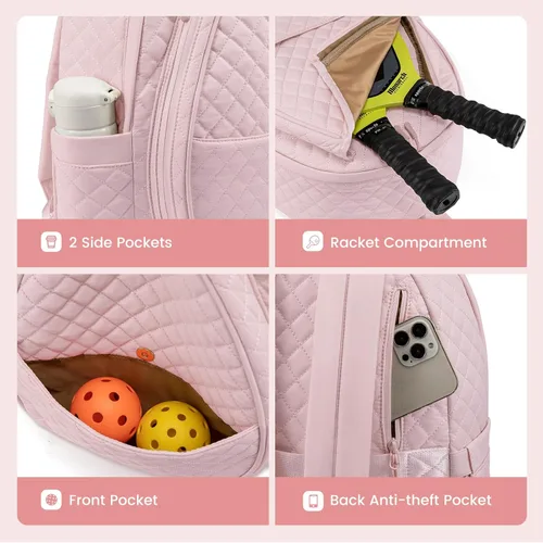 Miniatura 5 de Sucipi Bolsas de tenis para mujeres, Mochila bolsa acolchada para raqueta de tenis para raqueta de tenis, palas de pickleball, bádminton Rosa