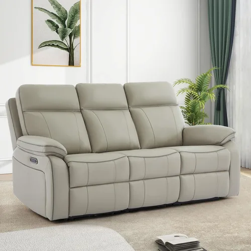 Sofá Reclinable Eléctrico con Mesa Plegable, Sofá Reclinable Eléctrico de Cuero Transpirable, Sofá Reclinable Loveseat Eléctrico con Gris