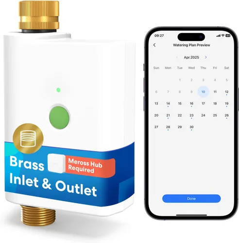 Miniatura 10 de meross Temporizador de agua WiFi para manguera de jardín, temporizador de manguera inteligente con entrada y salida de latón, válvula de rociador