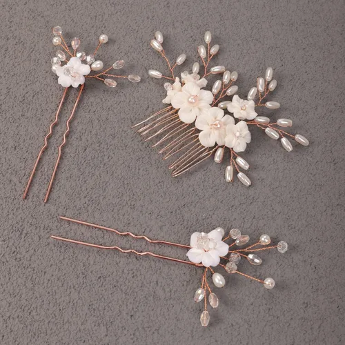 Miniatura 4 de Xerling Accesorios para el cabello con perlas florales para boda, horquillas para el cabello, peine para el cabello, hermosas joyas de cabeza