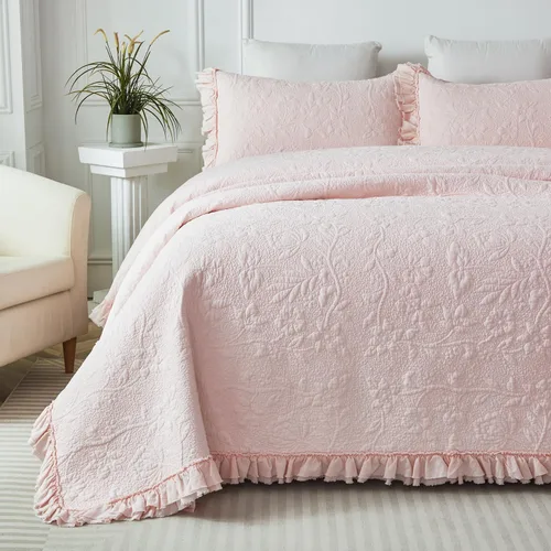 Miniatura 27 de Brandream Queen Size Quilt Set Cotton Beige Quilts Luxury Farmhouse Bedding Set Matelasse Coverlet Scalloped Quilt Set 3-Piece