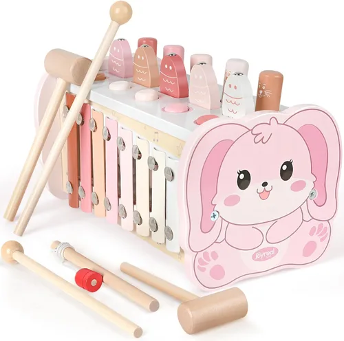 Miniatura 8 de Joyreal Juguetes Montessori de madera para niños de 1 año – Juguete martillador con xilófono y juego de pesca – Actividades educativas para niños