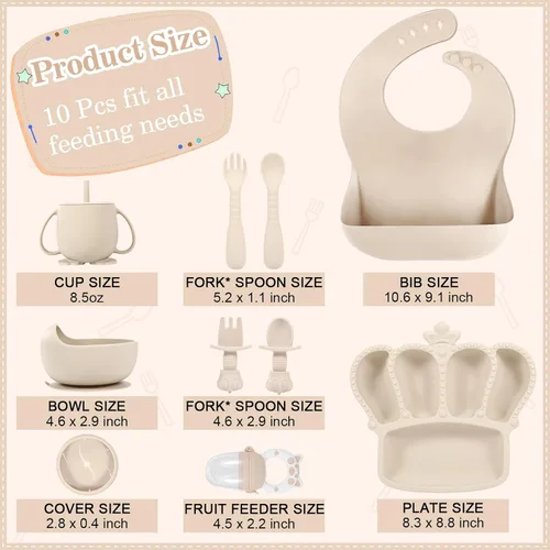 Miniatura 2 de Juego de alimentación para bebés de silicona 10 piezas Suministros de destete con luz LED para bebés Cuenco con ventosa Plato dividido Baberos