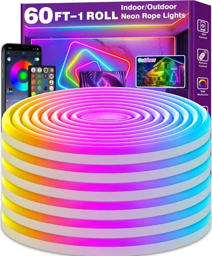 Miniatura 10 de SINLEY Tira de luces LED de neón de 20 pies, control con aplicación/control remoto, luces LED flexibles, múltiples modos, IP68 luces de neón RGB