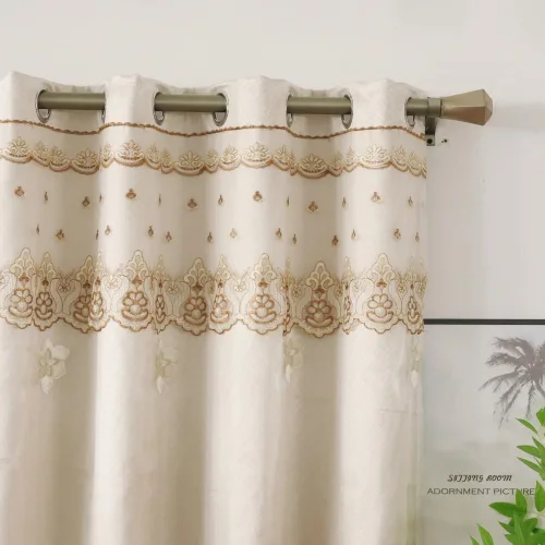 Miniatura 6 de Amidoudou 1 par de cortinas europeas de doble capa para sala de estar, dormitorio, cortinas bordadas de flores de lujo con cenefa