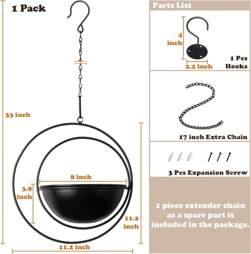 Miniatura 4 de Hajia 1 paquete de soporte colgante en forma de luna con maceta desmontable de 8 pulgadas, colgador de metal negro para interiores y exteriores