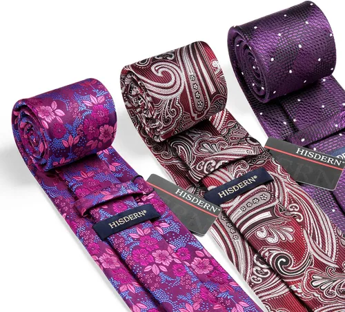 Miniatura 27 de HISDERN Juego de corbatas extralargas para hombre y pañuelo de bolsillo de 63 pulgadas, colección XL, caja de regalo, corbata, lote de 3