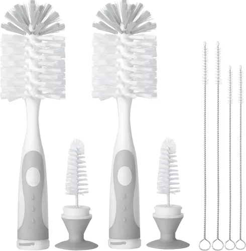 Miniatura 7 de CAREBABYMORE Paquete de 2 cepillos para biberones con 4 cepillos para pajilla, cepillo de nailon de 10.2 pulgadas con limpiador de pezones y ventosa
