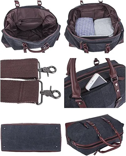 Miniatura 6 de Bolsa de lona de viaje de fin de semana, extra grande, bolso de mano, Negro