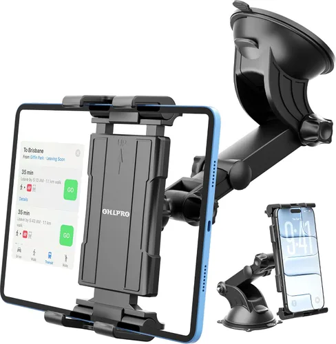 Miniatura 11 de OHLPRO Soporte para tablet para tablero de automóvil y parabrisas, soporte para iPad con ventosa, rotación de 360°, soporte retráctil ajustable