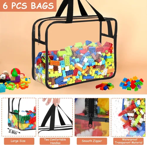 Miniatura 3 de 6 Paquetes de Bolsas Grandes para Almacenamiento de Juguetes con Etiquetas, Bolsas Transparentes Reutilizables de PVC para Juegos de Mesa, Bolsas