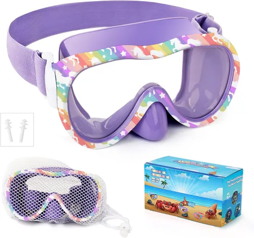 Miniatura 23 de Gafas de natación para niños, antifugas, máscara de Snork con cubierta de nariz y correa de tela elástica, gafas de natación con protección UV