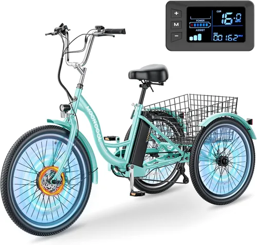 Miniatura 9 de MOPHOTO Triciclo eléctrico para adultos y personas mayores, E-Trike de 3 ruedas de 24/26 pulgadas con batería extraíble de 36 V motor de 350 W