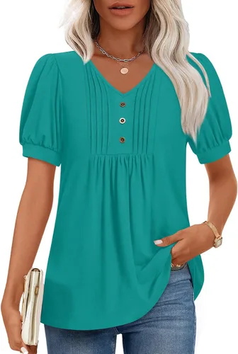 Miniatura 7 de Findsweet Blusas de túnica de verano para mujer, tops casuales y elegantes, manga corta, M-3XL