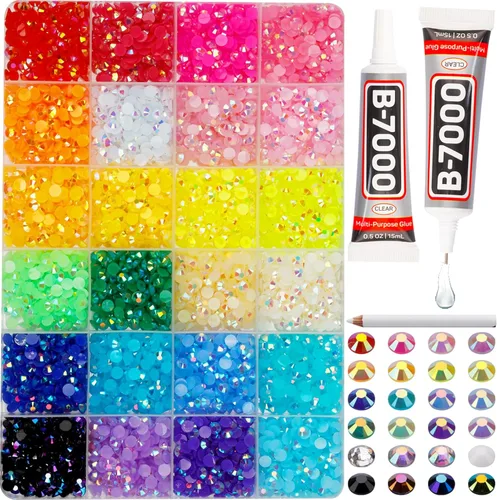 Miniatura 12 de Juego de 8000 diamantes de imitación de resina con parte trasera plana Jelly AB de 0.157 pulgadas y 24 colores para deslumbrar, no plateados